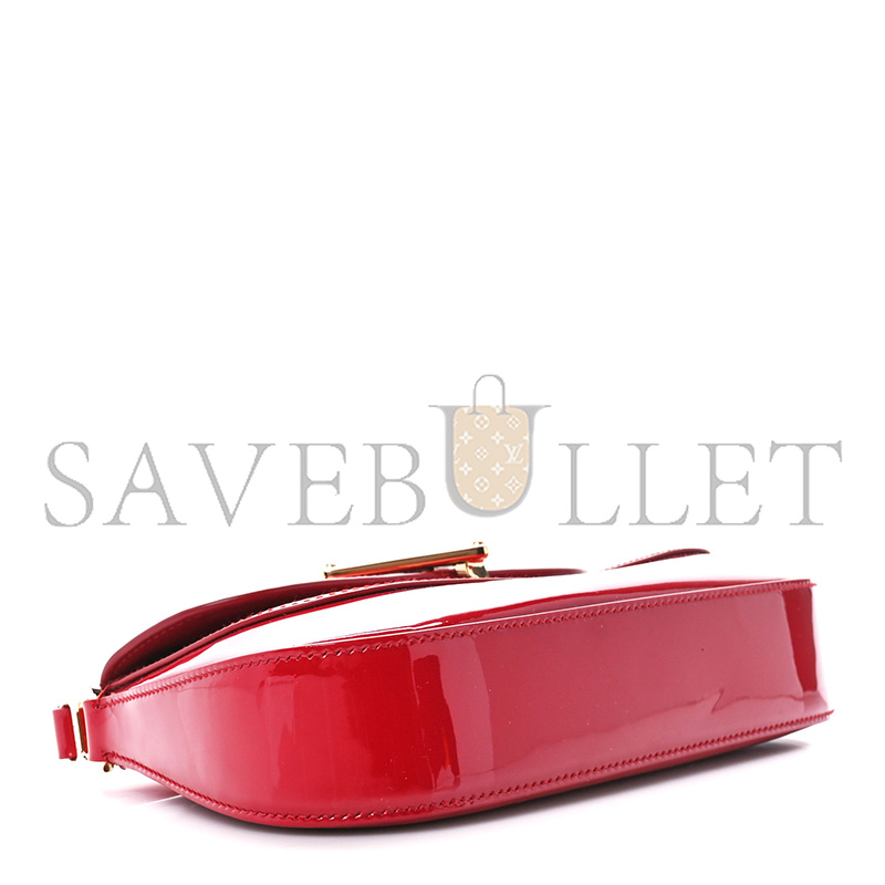 Pra*a vernice triangle logo flap adjustable strap shoulder bag cherry 1bd355 (24*11*4cm)